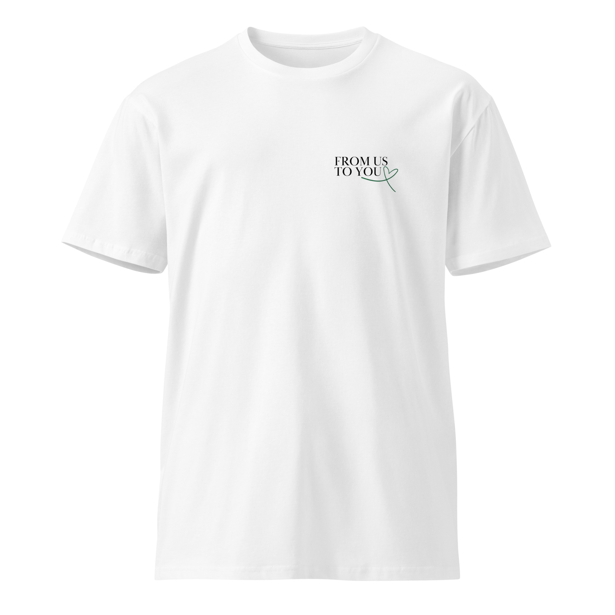 from us to you white t shirt front view